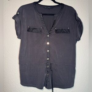 White House Black Market Black Short-Sleeve Button-Front Shirt